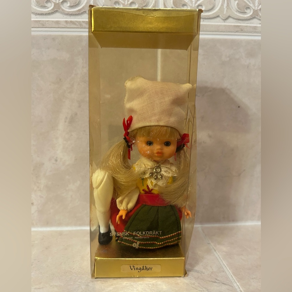 Swedish Folk Costume Doll in Green‎ & Red Outfit